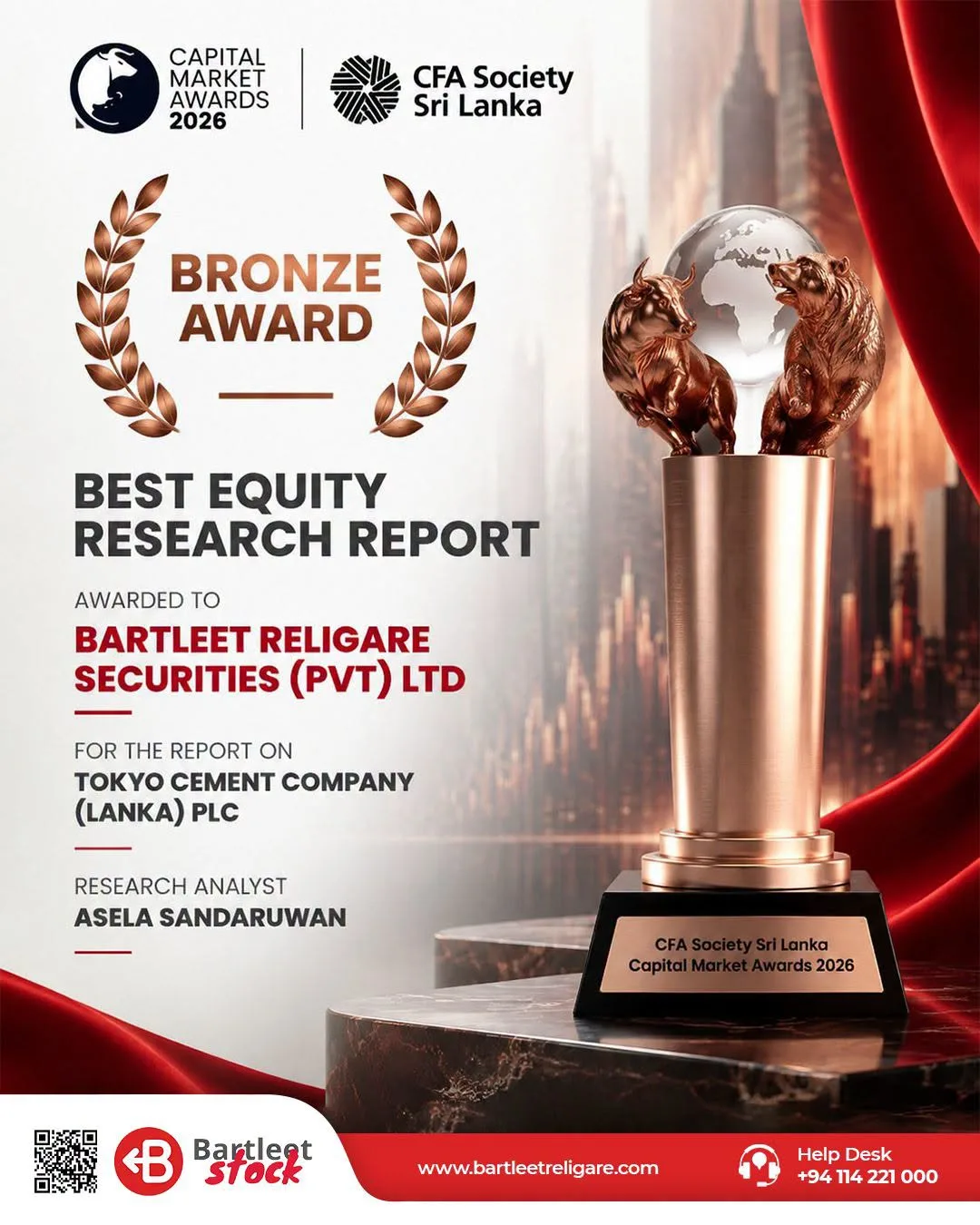 Bronze Award for Best Equity Research Report at the CFA Society Sri Lanka Capital Market Awards 2026